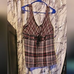 Maurice's Plaid Sleeveless Top with Lace Detail